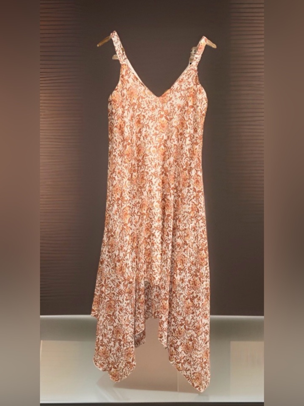 Nina Leonard Women’s Peach Floral Asymmetrical Slip Dress - XL - EC